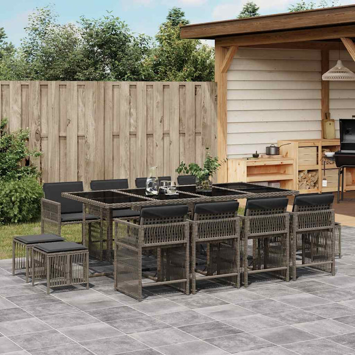 Set Mobilier De Grădină Cu Perne, 17 Piese, Negru, Poliratan