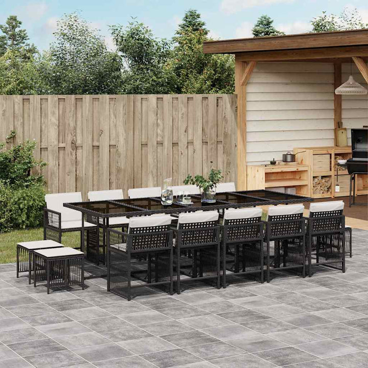 Set Mobilier De Grădină Cu Perne, 17 Piese, Negru, Poliratan