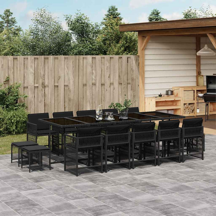 Set Mobilier De Grădină Cu Perne, 17 Piese, Negru, Poliratan