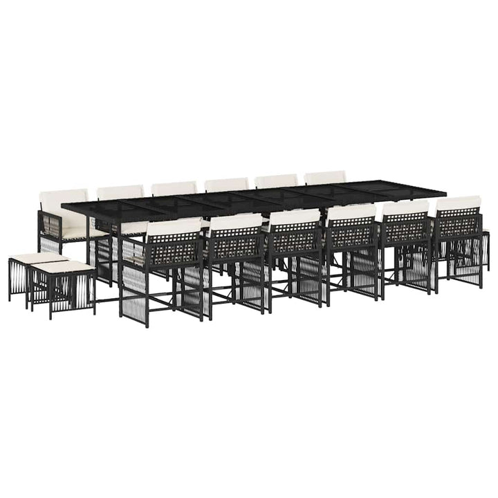 Set Mobilier De Grădină Cu Perne, 17 Piese, Negru, Poliratan