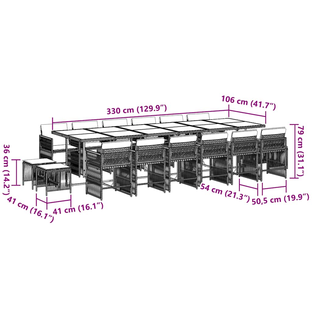 Set Mobilier De Grădină Cu Perne, 17 Piese, Negru, Poliratan