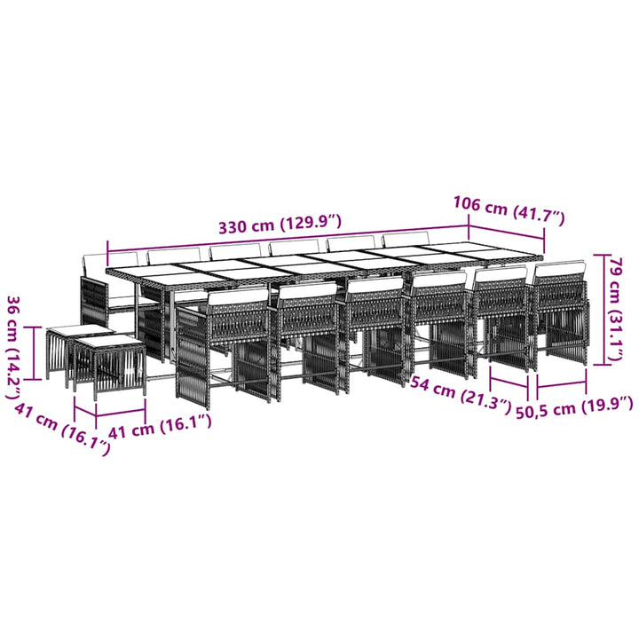 Set Mobilier De Grădină Cu Perne, 17 Piese, Negru, Poliratan