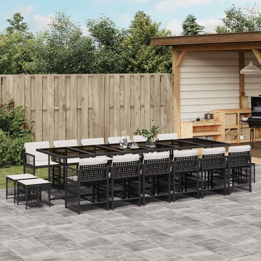 Set Mobilier De Grădină Cu Perne, 17 Piese, Negru, Poliratan