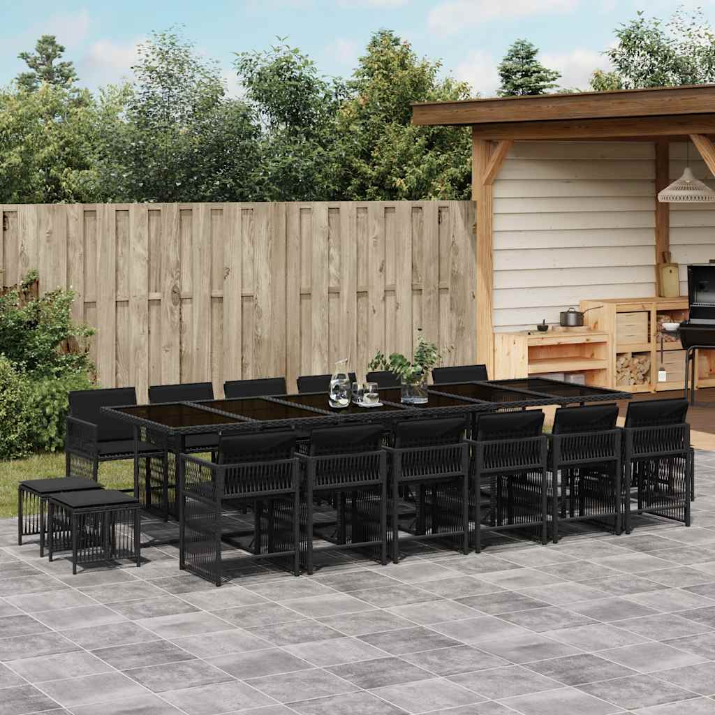 Set Mobilier De Grădină Cu Perne, 17 Piese, Negru, Poliratan