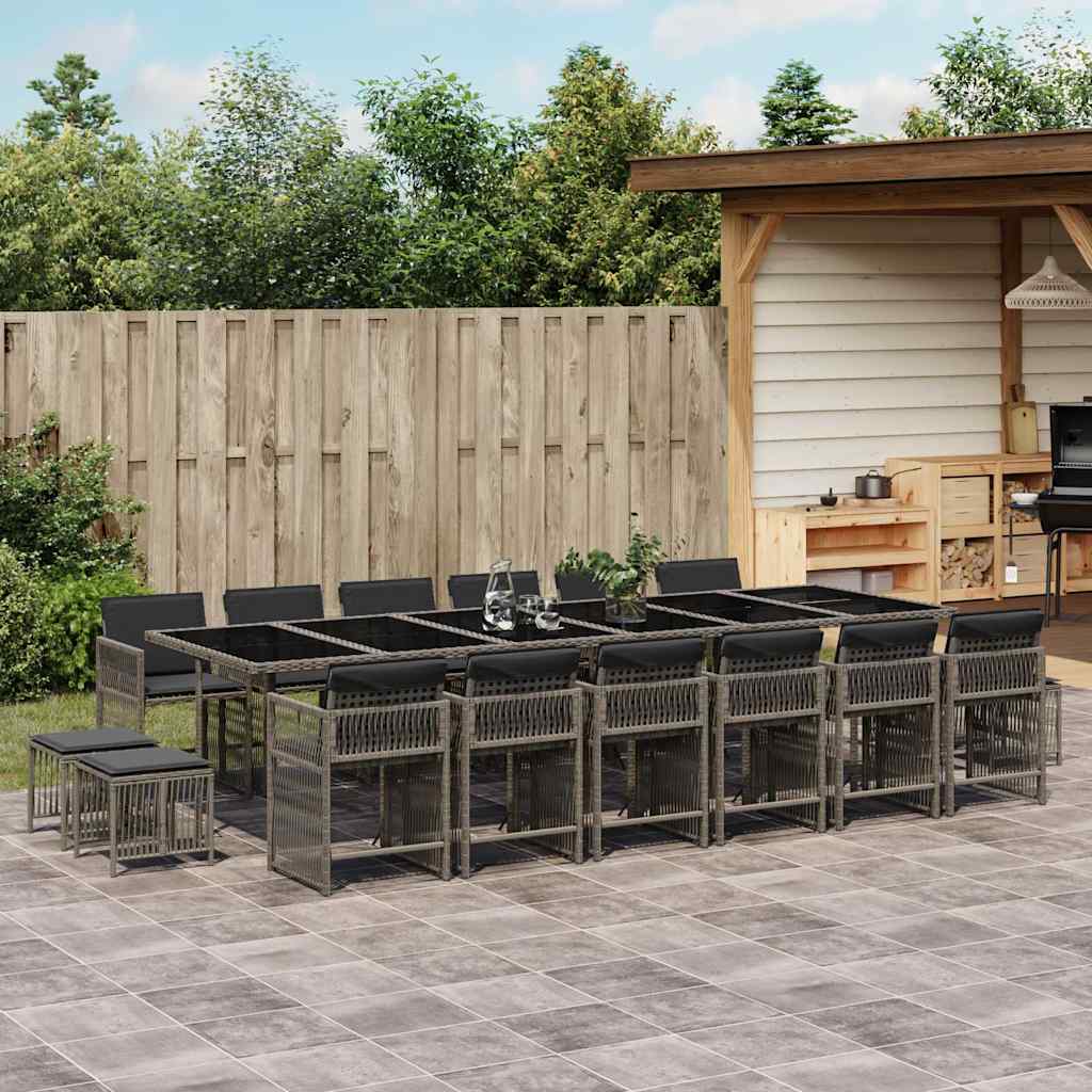 Set Mobilier De Grădină Cu Perne, 17 Piese, Negru, Poliratan