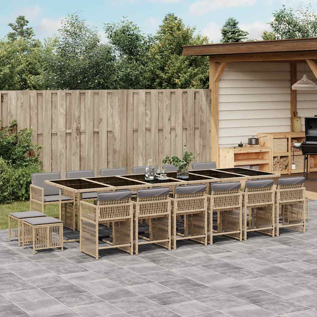 Set Mobilier De Grădină Cu Perne, 17 Piese, Negru, Poliratan