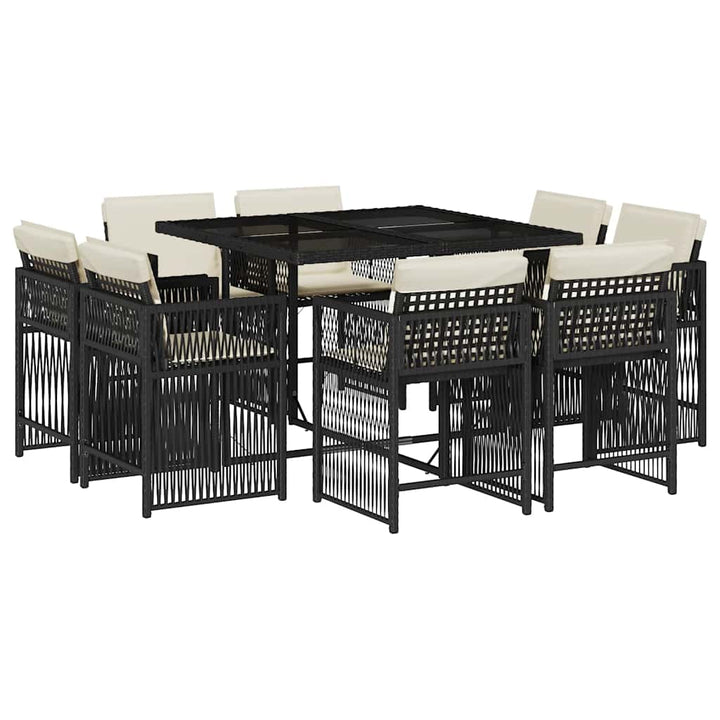 Set Mobilier De Grădină Cu Perne, 9 Piese, Negru, Poliratan