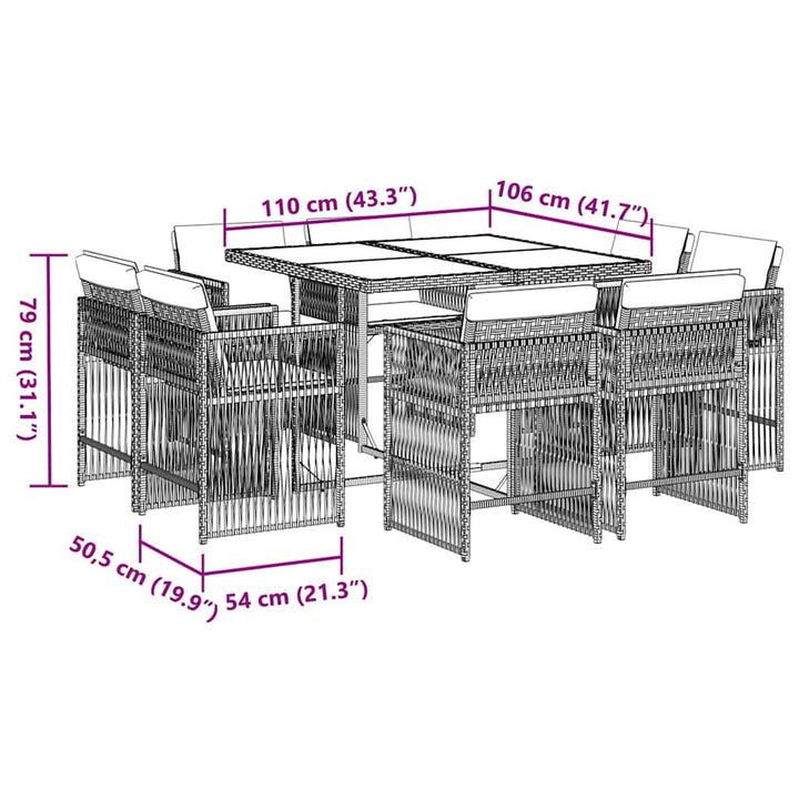 Set Mobilier De Grădină Cu Perne, 9 Piese, Negru, Poliratan