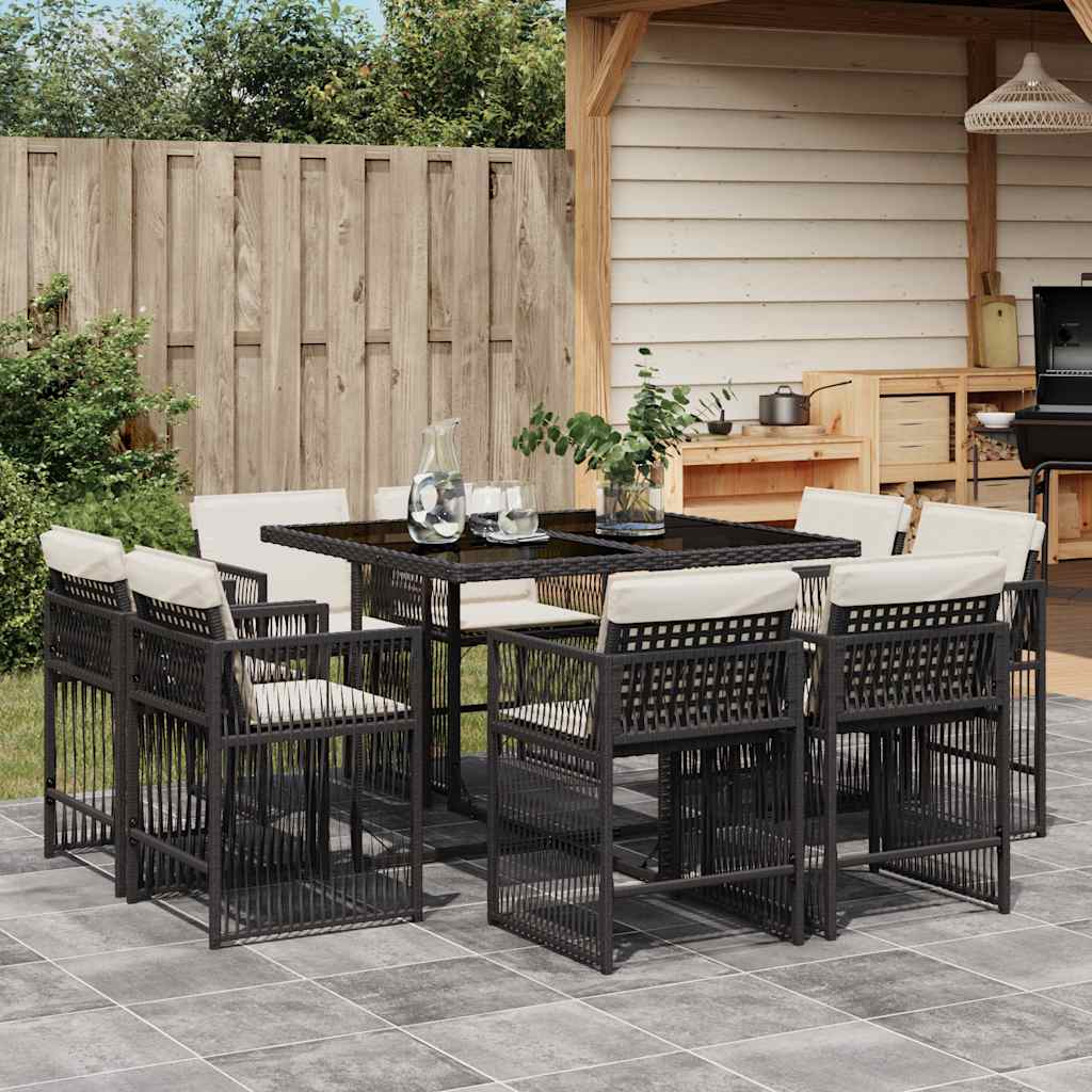 Set Mobilier De Grădină Cu Perne, 9 Piese, Negru, Poliratan