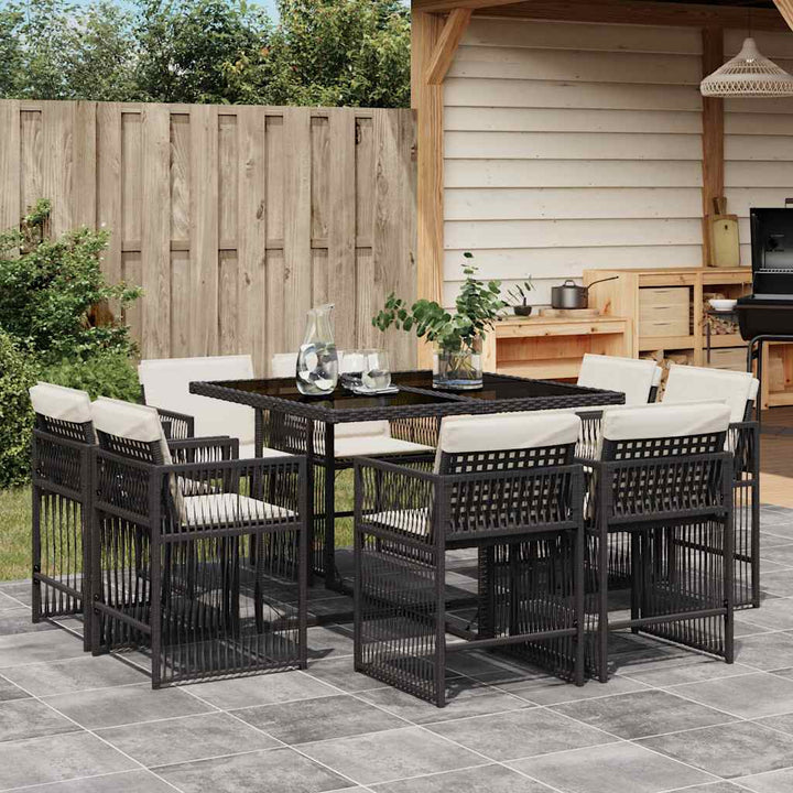 Set Mobilier De Grădină Cu Perne, 9 Piese, Negru, Poliratan