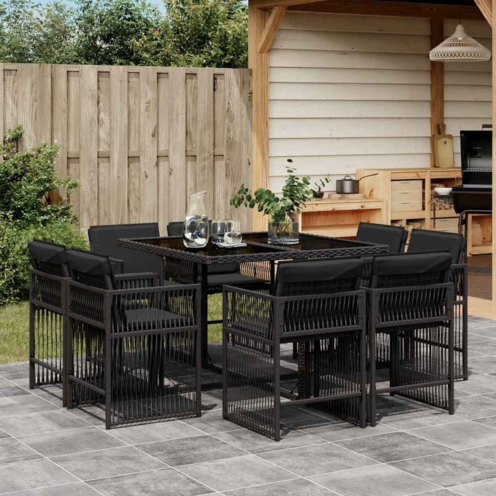 Set Mobilier De Grădină Cu Perne, 9 Piese, Negru, Poliratan