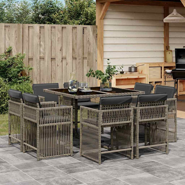Set Mobilier De Grădină Cu Perne, 9 Piese, Negru, Poliratan