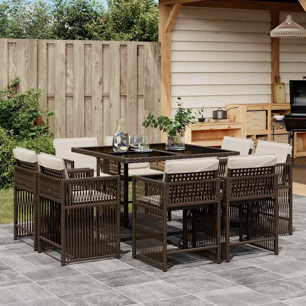 Set Mobilier De Grădină Cu Perne, 9 Piese, Negru, Poliratan