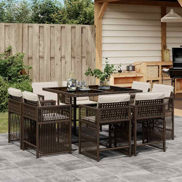 Set Mobilier De Grădină Cu Perne, 9 Piese, Negru, Poliratan