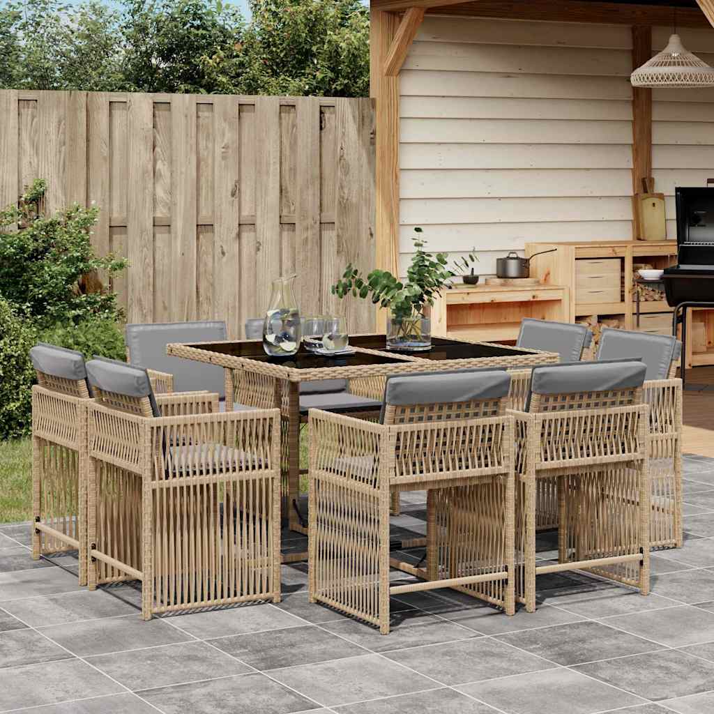 Set Mobilier De Grădină Cu Perne, 9 Piese, Negru, Poliratan