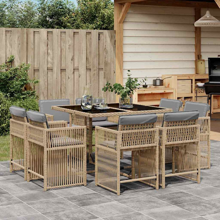 Set Mobilier De Grădină Cu Perne, 9 Piese, Negru, Poliratan