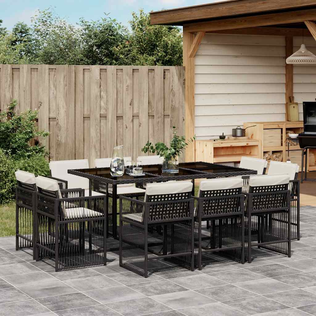Set Mobilier De Grădină Cu Perne, 9 Piese, Negru, Poliratan