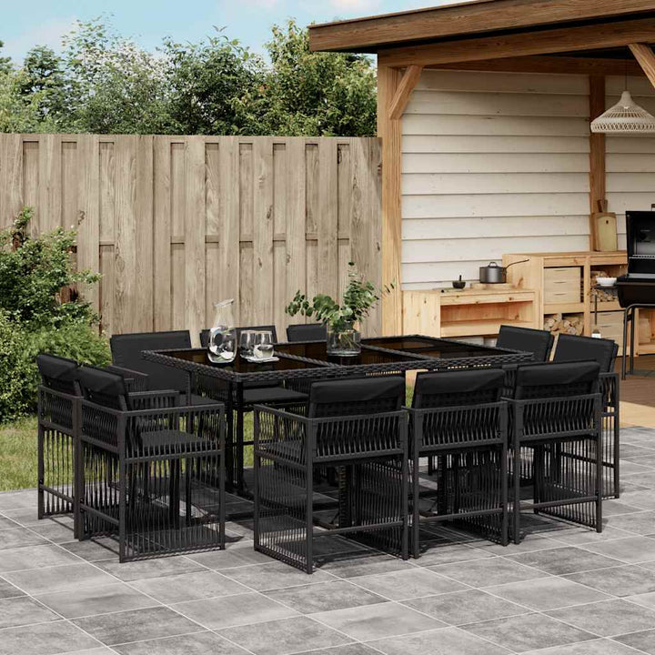 Set Mobilier De Grădină Cu Perne, 9 Piese, Negru, Poliratan