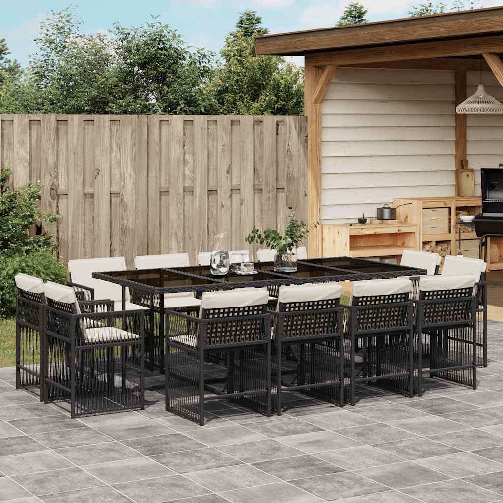 Set Mobilier De Grădină Cu Perne, 9 Piese, Negru, Poliratan