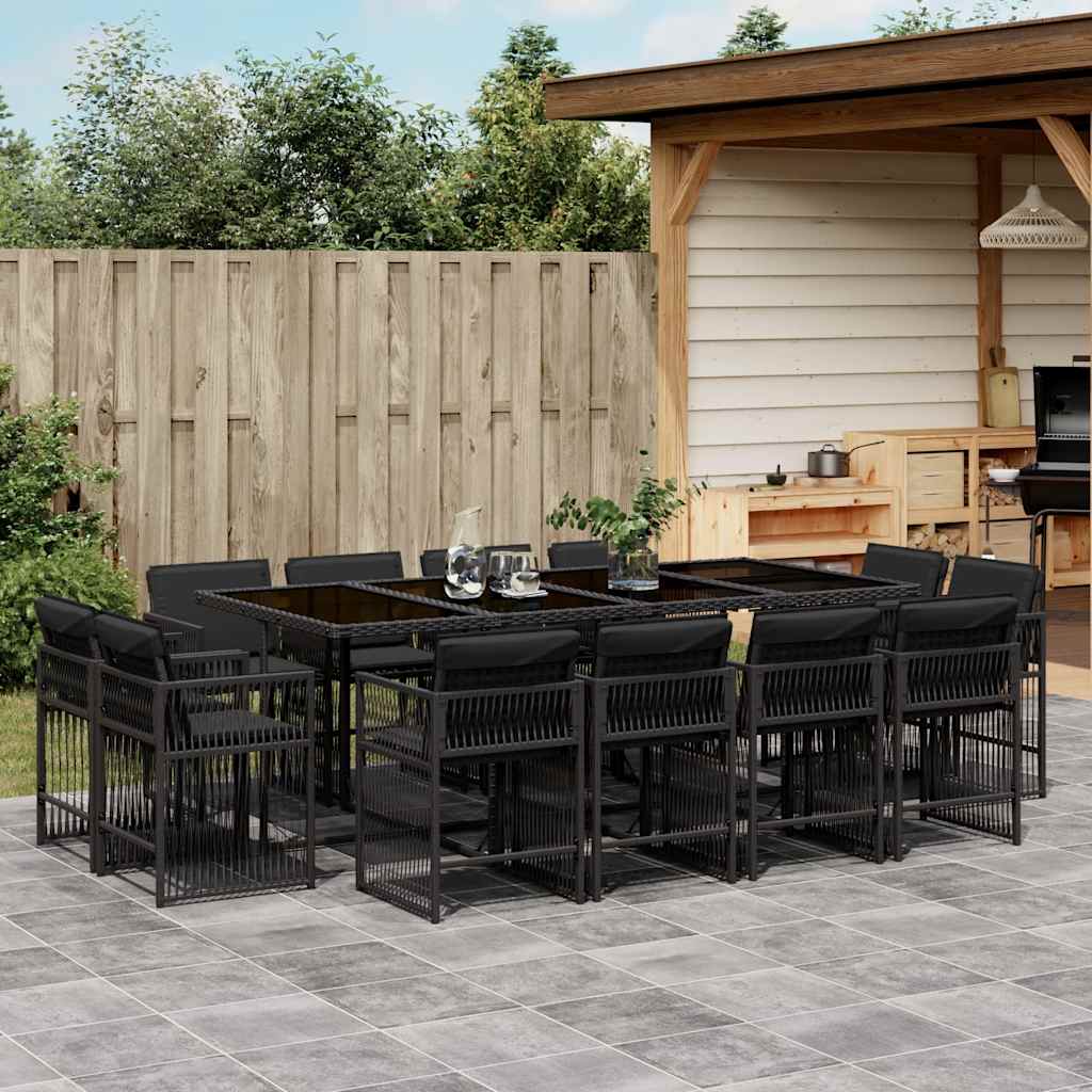 Set Mobilier De Grădină Cu Perne, 9 Piese, Negru, Poliratan