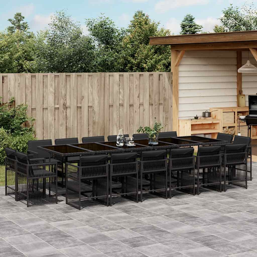 Set Mobilier De Grădină Cu Perne, 9 Piese, Negru, Poliratan