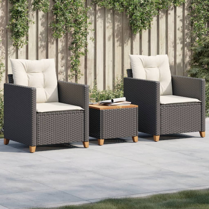 Set Bistro Cu Perne, 3 Piese, , Poliratan Și Lemn Acacia