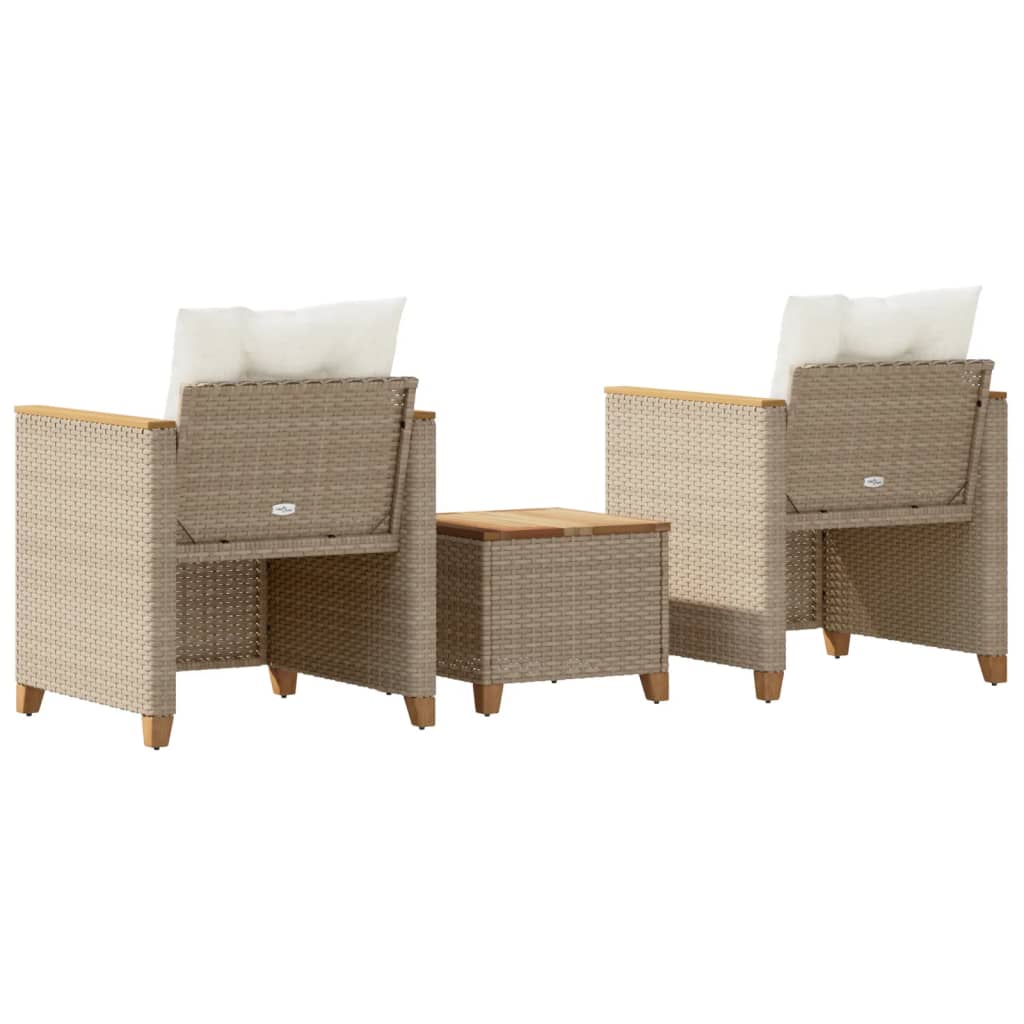 Set Bistro Cu Perne, 3 Piese, , Poliratan Și Lemn Acacia