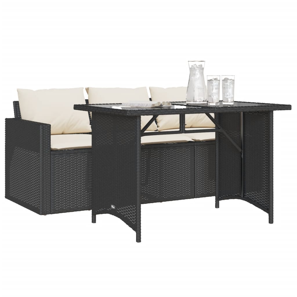 Set Mobilier De Grădină Cu Perne, 2 Piese, Negru, Poliratan