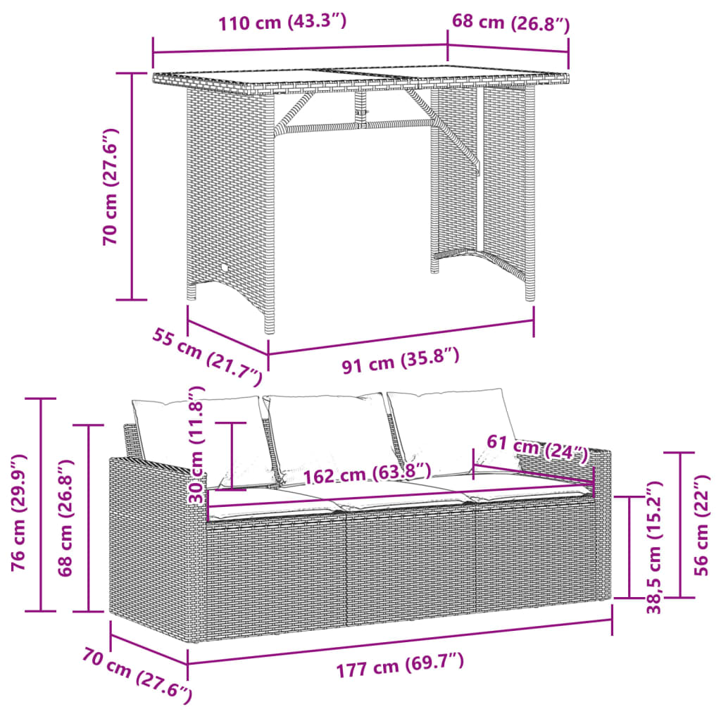 Set Mobilier De Grădină Cu Perne, 2 Piese, Negru, Poliratan