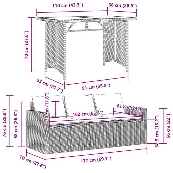 Set Mobilier De Grădină Cu Perne, 2 Piese, Negru, Poliratan