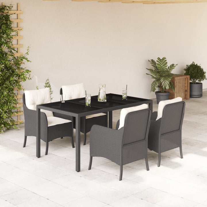 Set Mobilier De Grădină Cu Perne, 5 Piese, Negru, Poliratan
