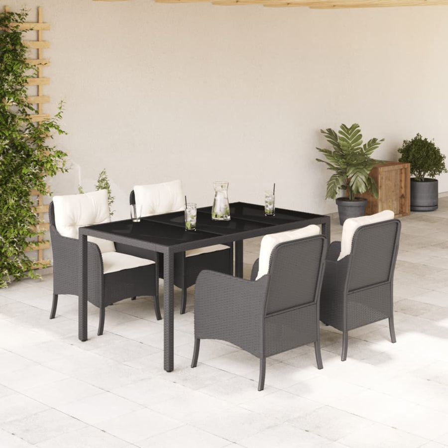 Set Mobilier De Grădină Cu Perne, 5 Piese, Negru, Poliratan