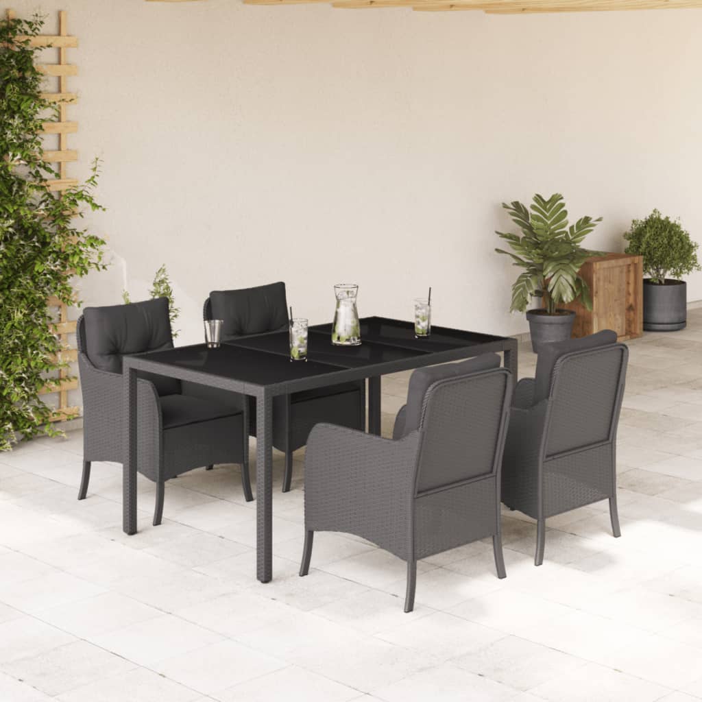 Set Mobilier De Grădină Cu Perne, 5 Piese, Negru, Poliratan