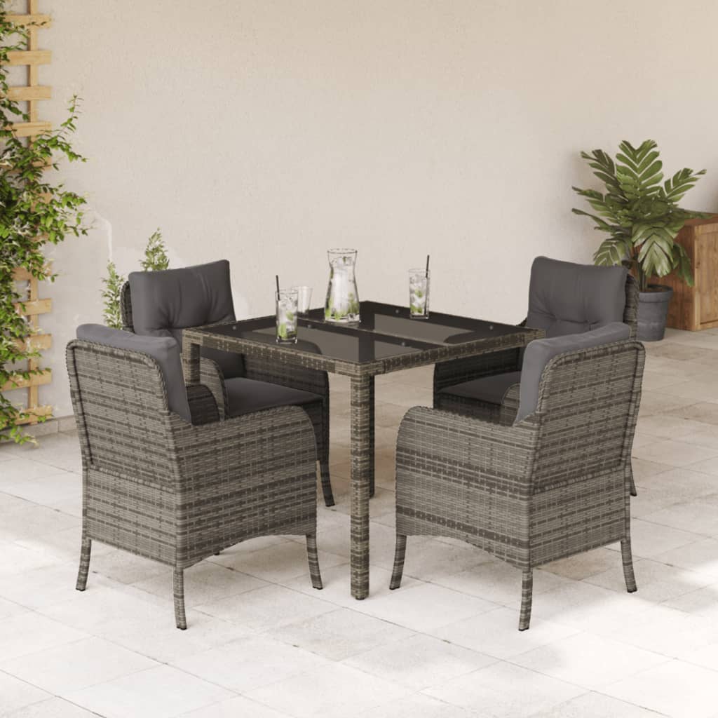 Set Mobilier De Grădină Cu Perne, 5 Piese, Negru, Poliratan