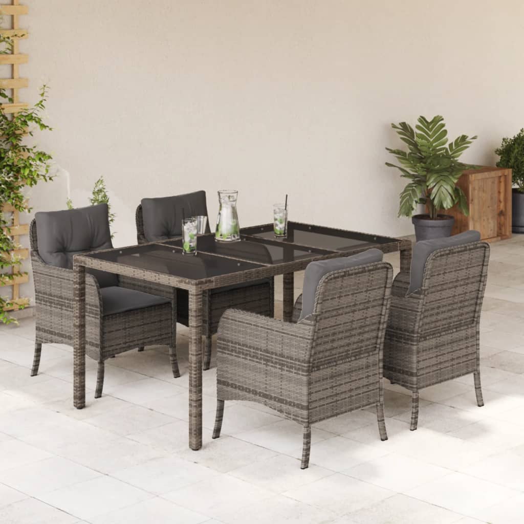 Set Mobilier De Grădină Cu Perne, 5 Piese, Negru, Poliratan