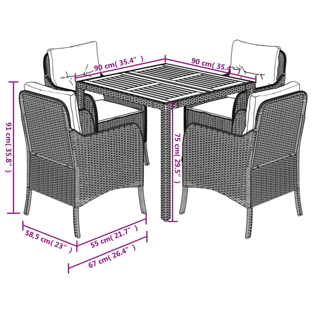 Set Mobilier De Grădină Cu Perne, 5 Piese, , Poliratan