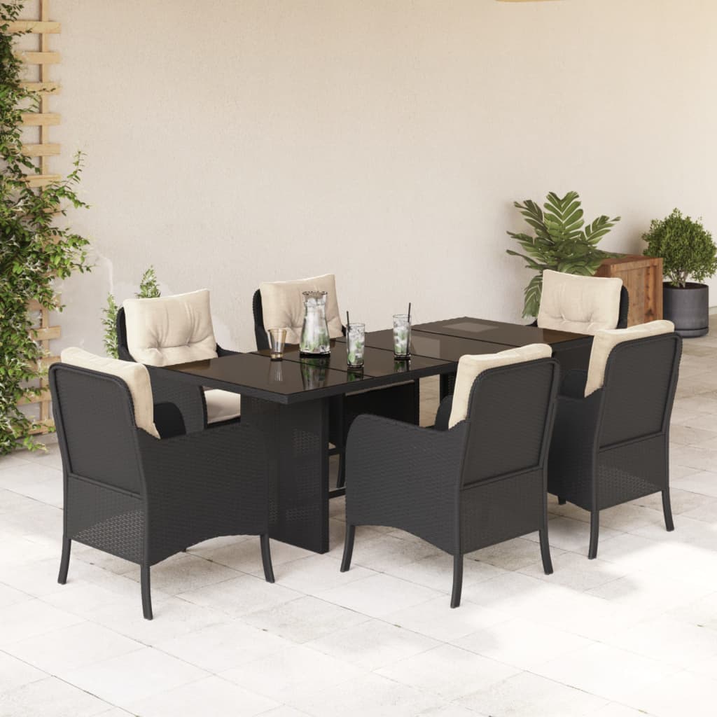 Set Mobilier Grădină Cu Perne, 9 Piese, , Poliratan