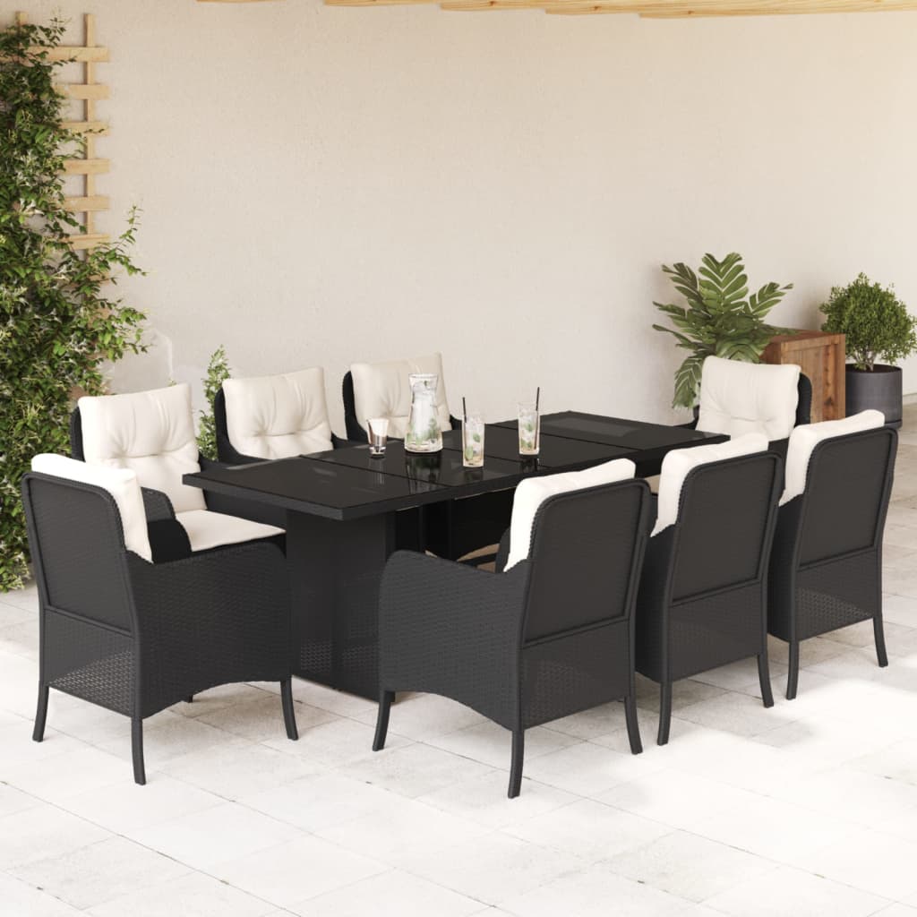 Set Mobilier Grădină Cu Perne, 9 Piese, , Poliratan