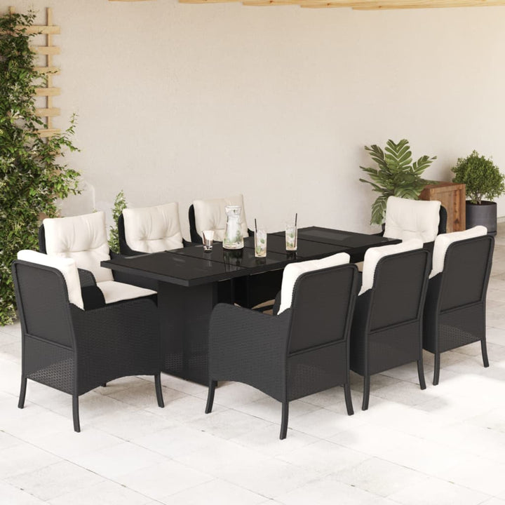 Set Mobilier Grădină Cu Perne, 9 Piese, , Poliratan