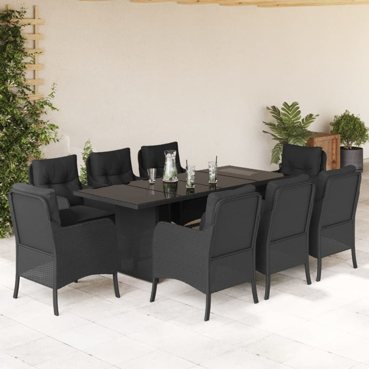 Set Mobilier Grădină Cu Perne, 9 Piese, , Poliratan