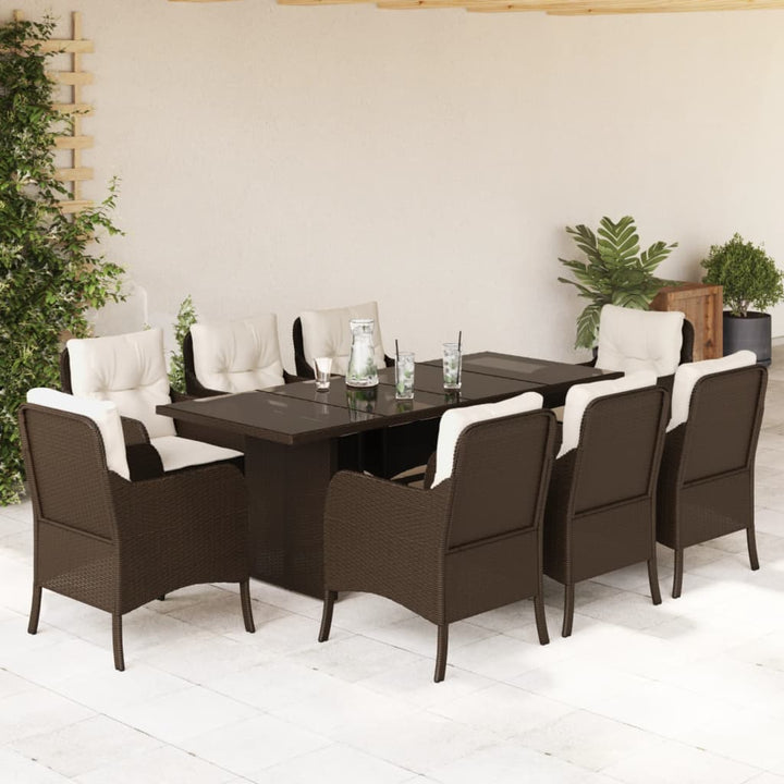 Set Mobilier Grădină Cu Perne, 9 Piese, , Poliratan