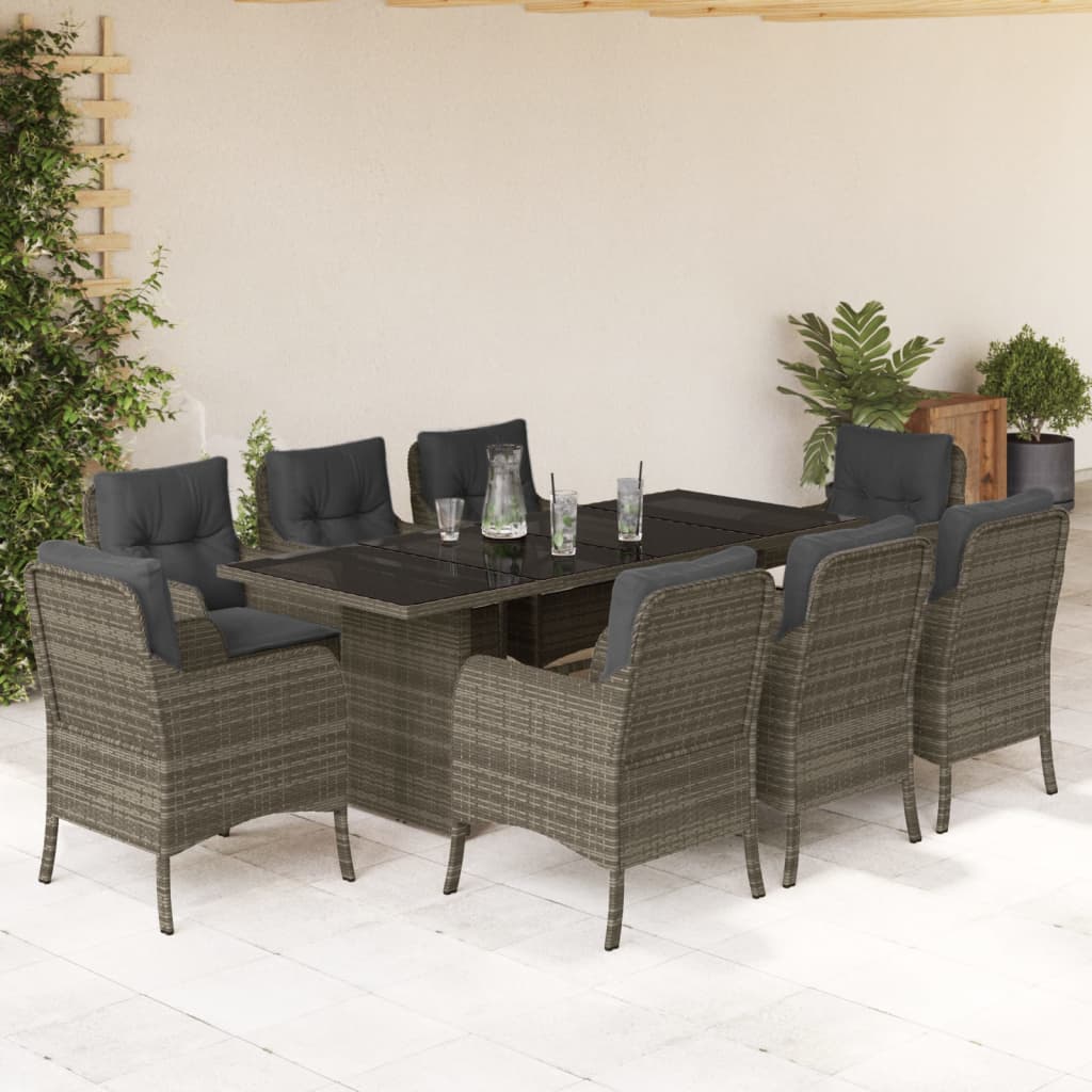Set Mobilier Grădină Cu Perne, 9 Piese, , Poliratan