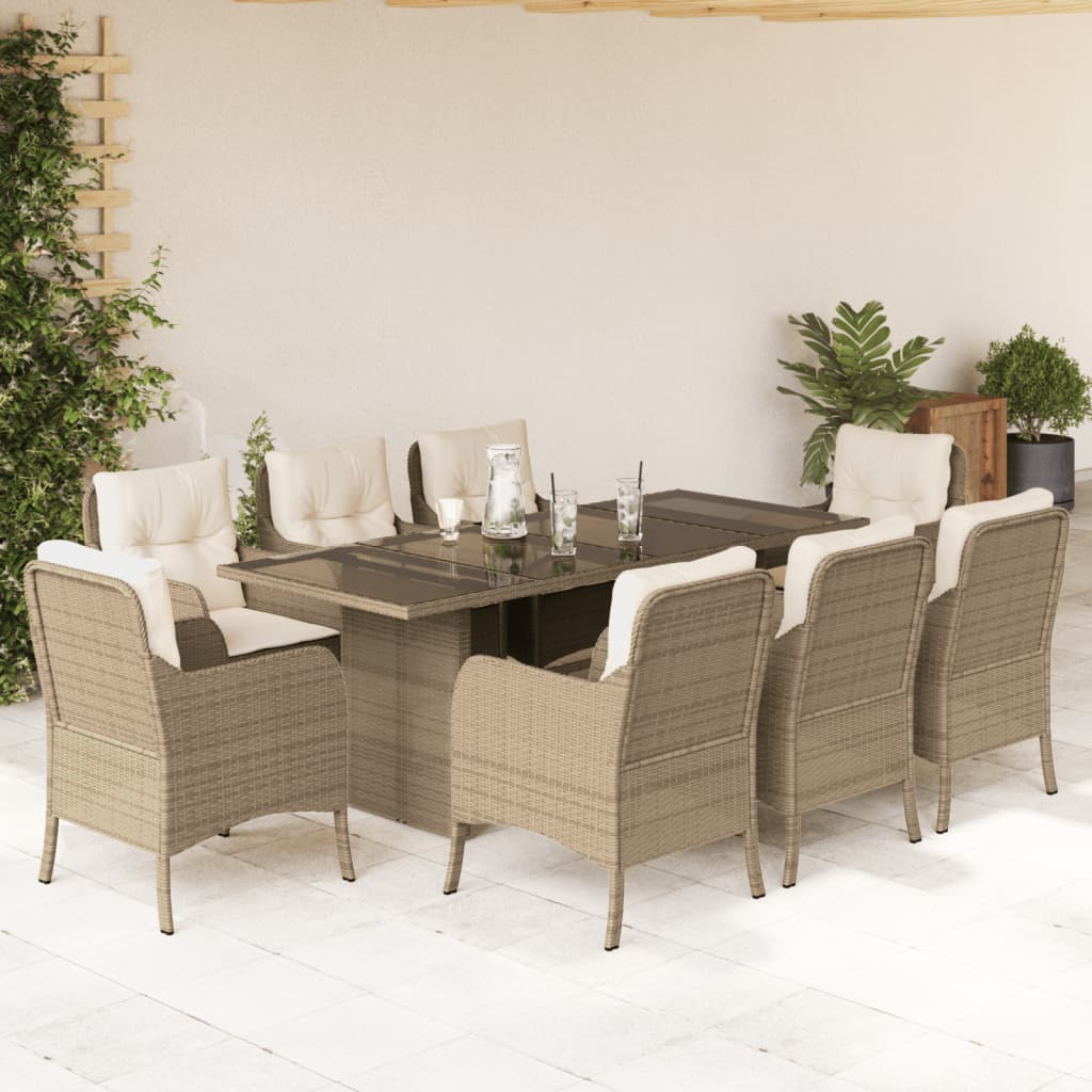 Set Mobilier Grădină Cu Perne, 9 Piese, , Poliratan