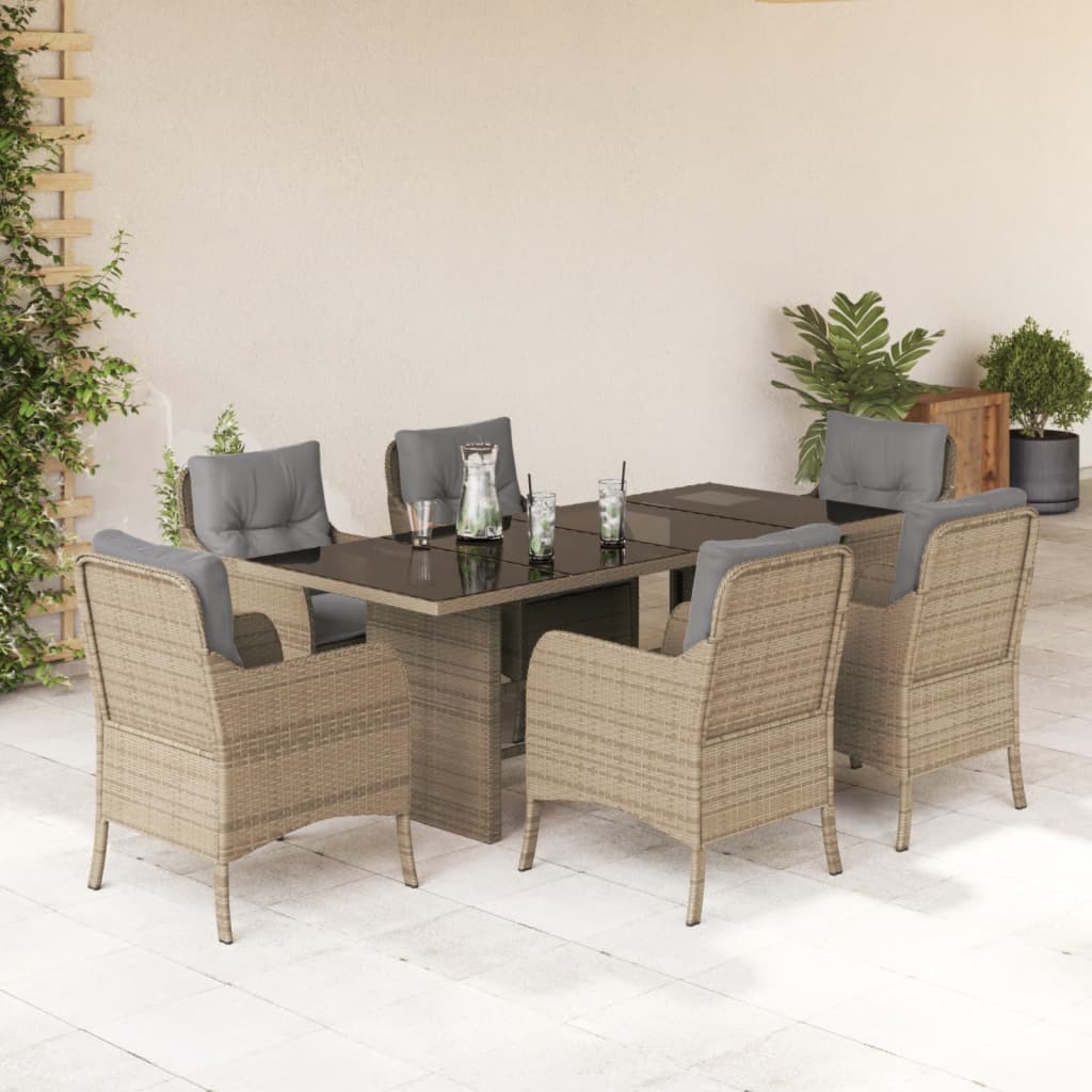 Set Mobilier Grădină Cu Perne, 9 Piese, , Poliratan