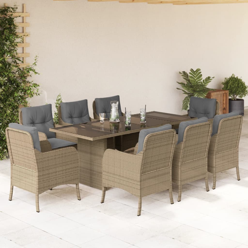 Set Mobilier Grădină Cu Perne, 9 Piese, , Poliratan