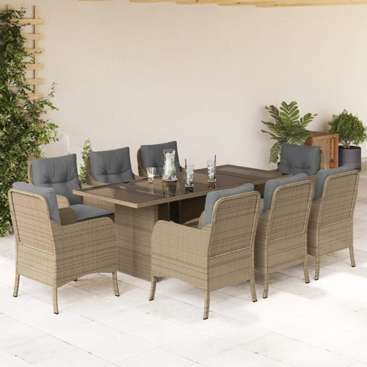 Set Mobilier Grădină Cu Perne, 9 Piese, , Poliratan