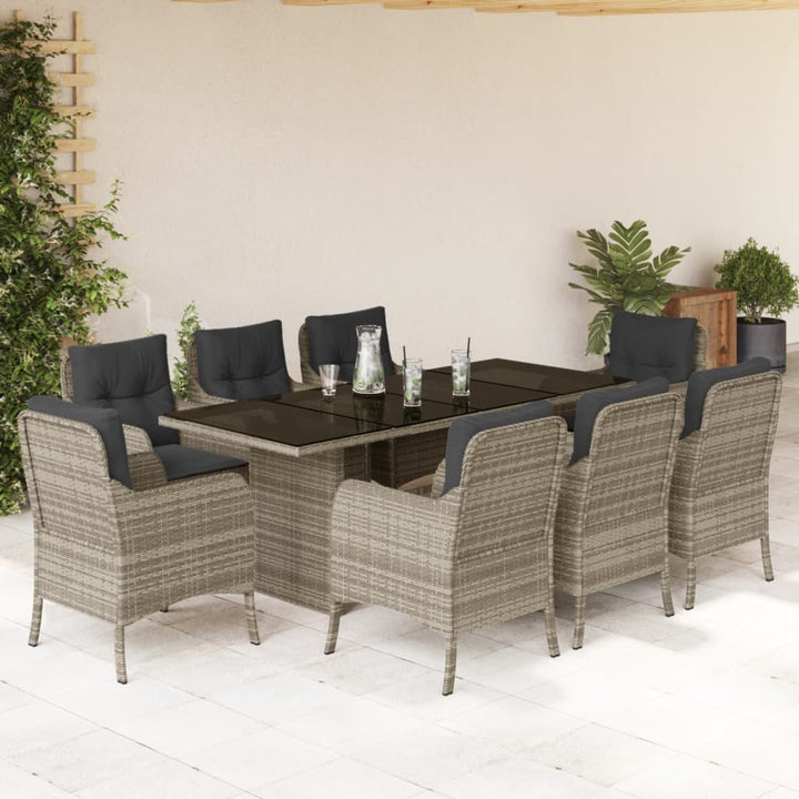Set Mobilier Grădină Cu Perne, 9 Piese, , Poliratan