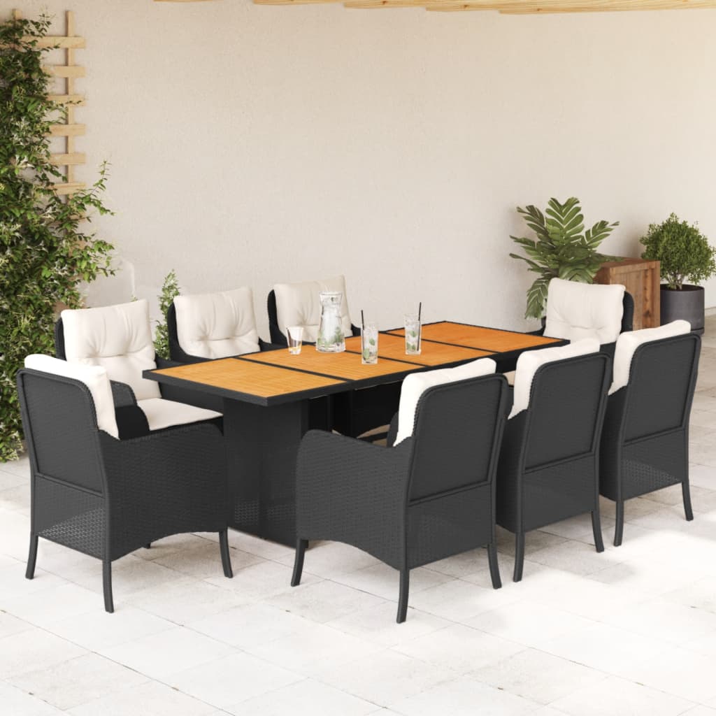 Set Mobilier Grădină Cu Perne, 9 Piese, , Poliratan