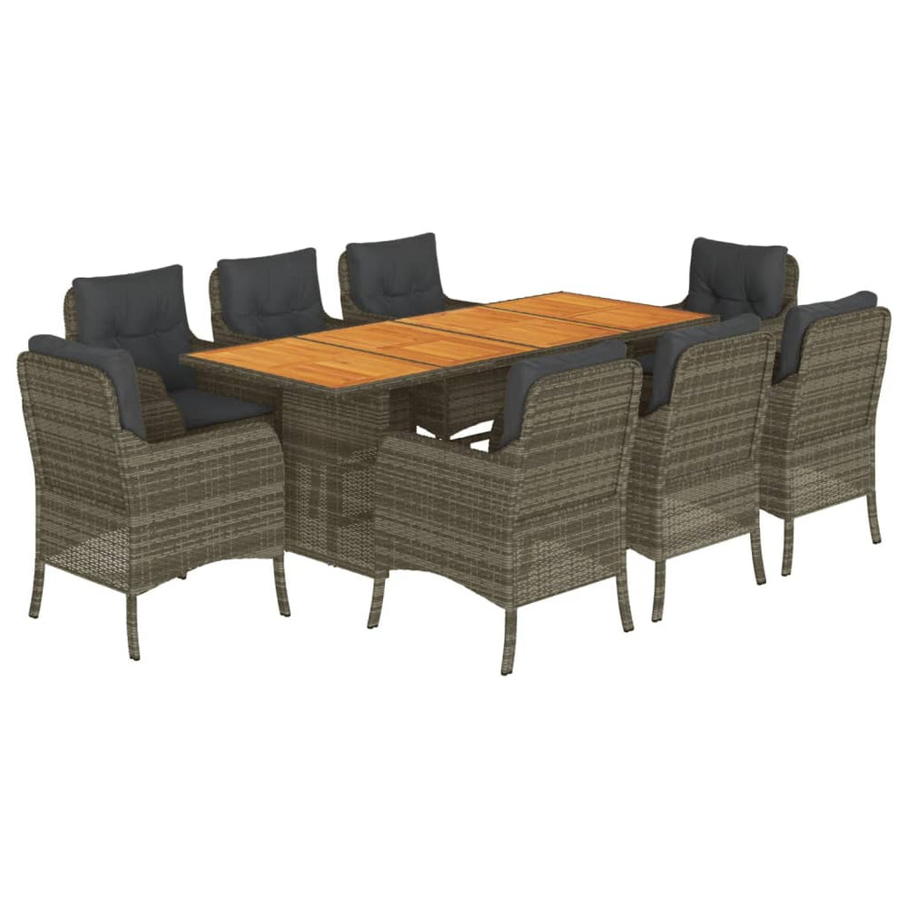 Set Mobilier Grădină Cu Perne, 9 Piese, , Poliratan