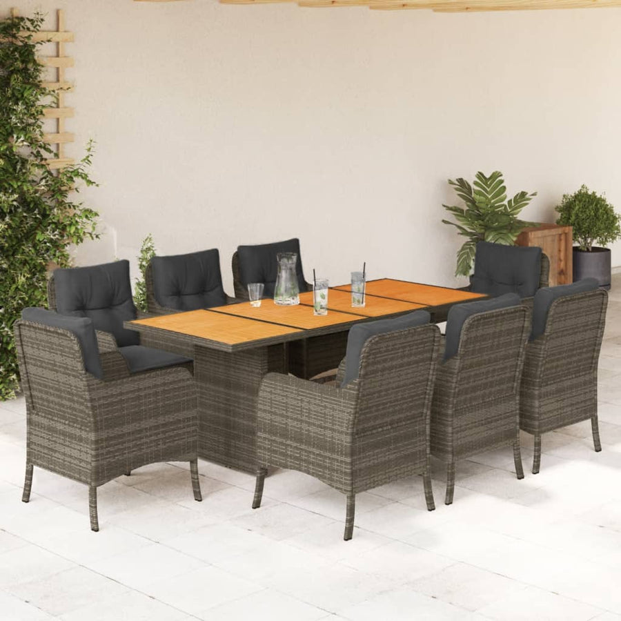 Set Mobilier Grădină Cu Perne, 9 Piese, , Poliratan